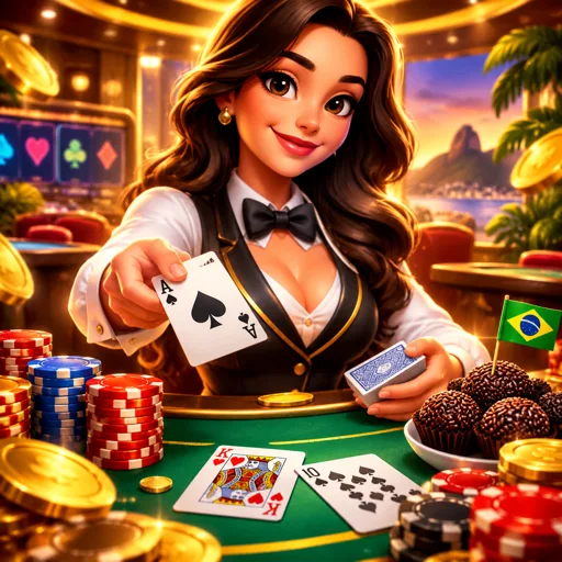 Cartas e ficha sobre a mesa de blackjack